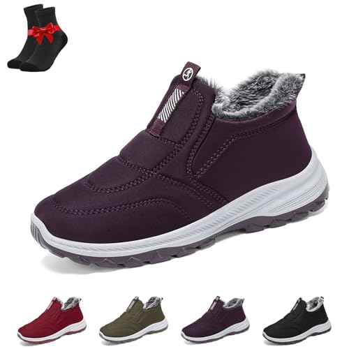 EDAT Damen-Schneestiefel mit Plüschfutter, einfarbig, rutschfest, warm, Stiefeletten, bequeme Winterschuhe for Damen(Purple,43 EU) von EDAT