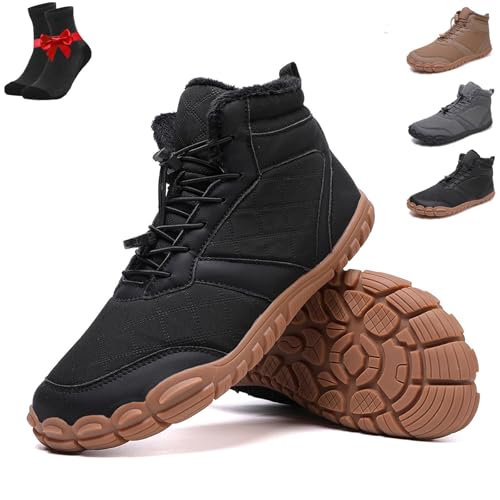 EDAT Hike Winter Barfußstiefel Damen Herren, Warme Schlupfschuhe, Weite Zehenpartie Wasserdichte Barfuß-Wanderschuhe Outdoor(Black,47 EU) von EDAT
