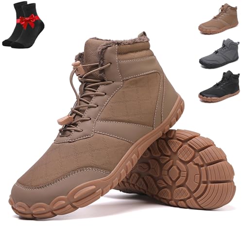 EDAT Hike Winter Barfußstiefel Damen Herren, Warme Schlupfschuhe, Weite Zehenpartie Wasserdichte Barfuß-Wanderschuhe Outdoor(Khaki,38 EU) von EDAT