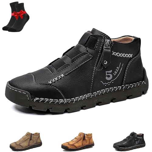 EDAT Matufit Schuhe for Herren, Matufit Orthopädische Slipper,Leder Wasserdicht Rutschfest Seitlicher Reißverschluss Schuhe(Black,42 EU) von EDAT