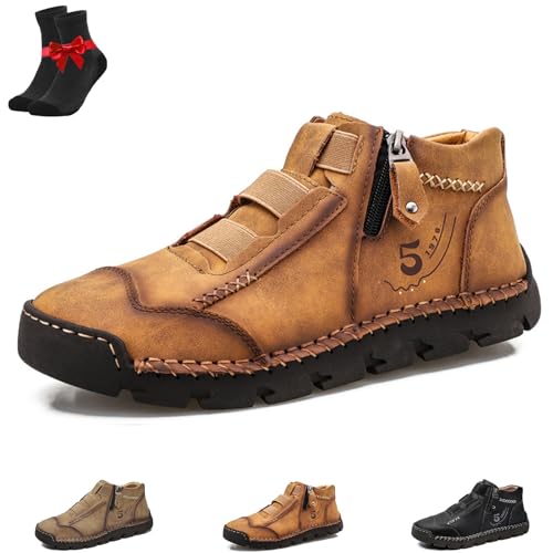 EDAT Matufit Schuhe for Herren, Matufit Orthopädische Slipper,Leder Wasserdicht Rutschfest Seitlicher Reißverschluss Schuhe(Brown,46 EU) von EDAT