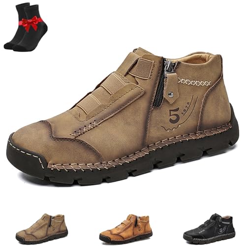 EDAT Matufit Schuhe for Herren, Matufit Orthopädische Slipper,Leder Wasserdicht Rutschfest Seitlicher Reißverschluss Schuhe(Khaki,48 EU) von EDAT