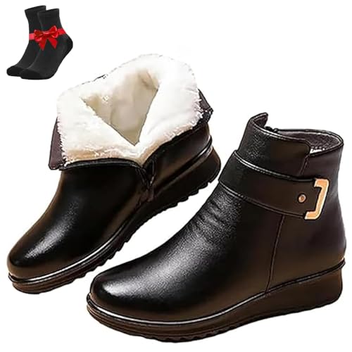 EDAT Orthopädische Boots aus Lederwolle mit Metallschnalle for Damen, warme seitlichem Reißverschluss(White Fur Lined,42 EU) von EDAT