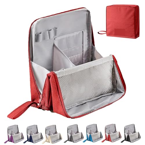 Mehrzweck-Stand-Make-up-Tasche aus Oxford-Stoff mit großer Kapazität, Make-up-Organizer mit Fächern, tragbarer Kulturbeutel for Make-up-Pinsel(Red) von EDAT