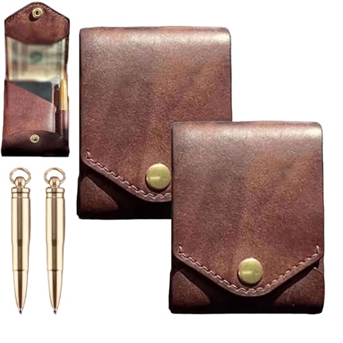 Vintage Handgefertigte Ledergeldbörse, Multifunktionale Handgefertigte Ledergeldbörse for Männer, Kompakte Geldbörsen Mit Integriertem Stiftschlitz(2PCS) von EDAT