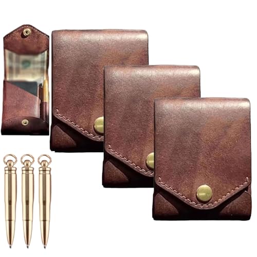 Vintage Handgefertigte Ledergeldbörse, Multifunktionale Handgefertigte Ledergeldbörse for Männer, Kompakte Geldbörsen Mit Integriertem Stiftschlitz(3PCS) von EDAT