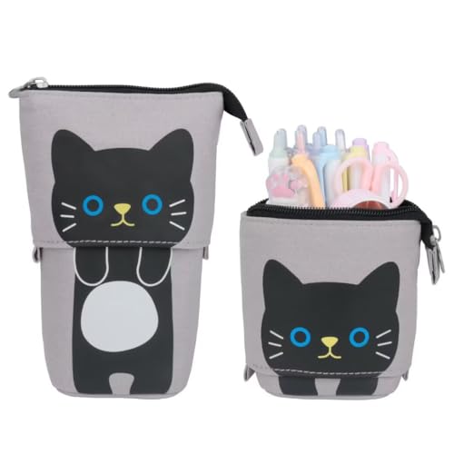 EDATOFLY Federmäppchen Reißverschluss, 2-in-1 Niedlich Federtasche Teleskopisch Schlampermäppchen Mädchen Teenager Stehendes Mäppchen (Schwarze Katze) von EDATOFLY