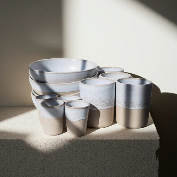 EDDA stoneware Breakfast Geschirr Set Aalina - Weiß und Beige aus Steingut (handgemacht) von EDDA stoneware