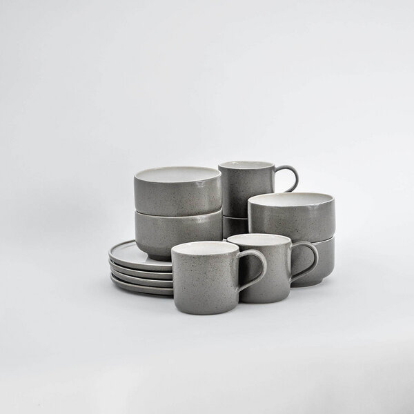 EDDA stoneware Brunch Geschirr Set Ddoria - Granit Grau aus Steingut (handgemacht) von EDDA stoneware