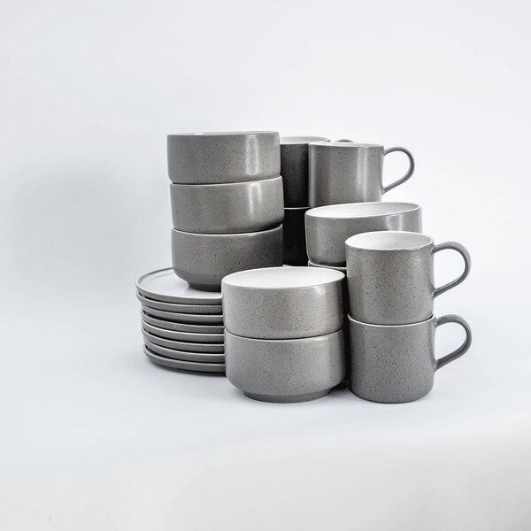 EDDA stoneware Brunch Geschirr Set Ddoria - Granit Grau aus Steingut (handgemacht) von EDDA stoneware
