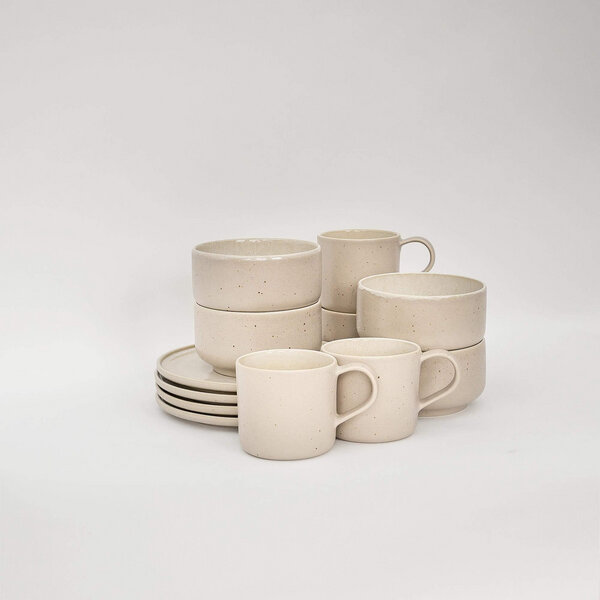 EDDA stoneware Brunch-Set Eelina - Cappuccino Beige aus Steingut (handgemacht) von EDDA stoneware