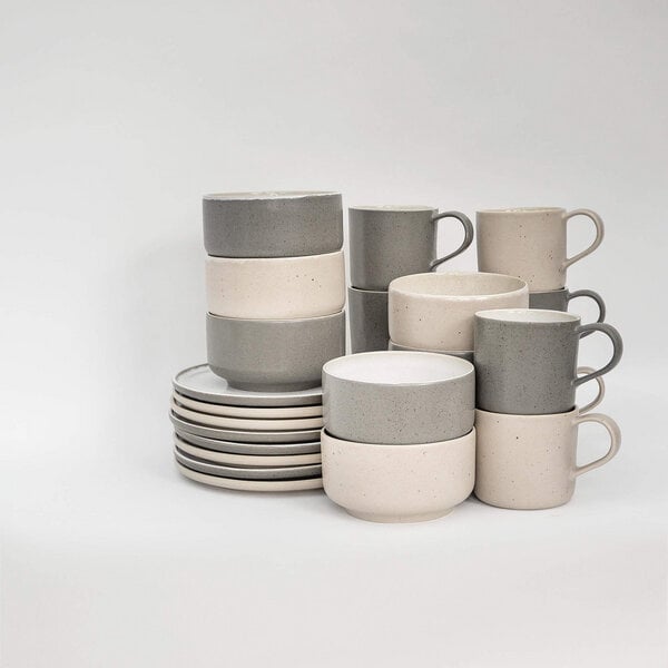 EDDA stoneware Brunch-Set Mixed - Cappuccino Beige & Granit Grau aus Steingut (handgemacht) von EDDA stoneware