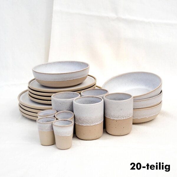 EDDA stoneware Komplett Set Aalina in Beige und Weiß aus Steingut (handgemacht) von EDDA stoneware