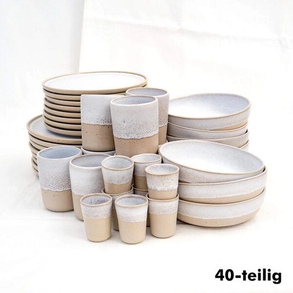 EDDA stoneware Komplett Set Aalina in Beige und Weiß aus Steingut (handgemacht) von EDDA stoneware