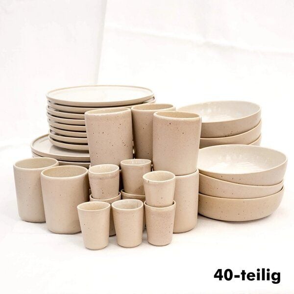 EDDA stoneware Komplett Set Eelina in Beige aus Steingut (handgemacht) von EDDA stoneware