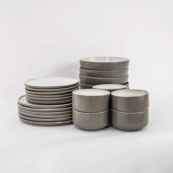 EDDA stoneware Mehrteiliges Geschirr Set Ddoria - Granit Grau aus Steingut (handgemacht) von EDDA stoneware