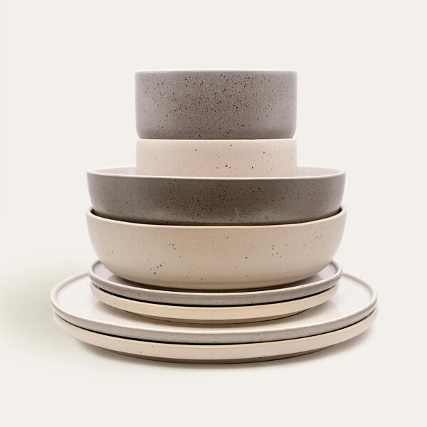 EDDA stoneware Mehrteiliges Geschirr Set Mixed - Beige & Grau aus Steingut (handgemacht) von EDDA stoneware