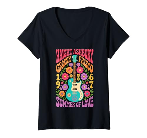 Damen 60er Jahre Retro Flower Power - Groovy Frisco 2 - Fan Fun T-Shirt mit V-Ausschnitt Damen 60er Jahre Retro Flower Power - Groovy Frisco 2 - Fan Fun T-Shirt mit V-Ausschnitt von EDDArt