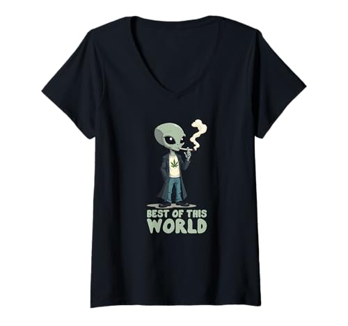 Damen Alien raucht einen Joint - DAS BESTE AUS DIESER WELT 1 - Fan Fun T-Shirt mit V-Ausschnitt Damen Alien raucht einen Joint - DAS BESTE AUS DIESER WELT 1 - Fan Fun T-Shirt mit V-Ausschnitt von EDDArt
