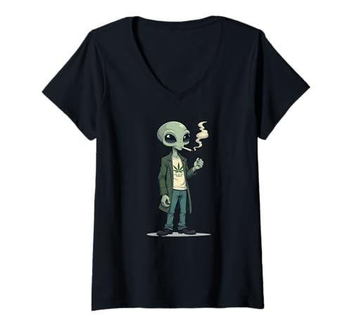 Damen Alien raucht einen Joint - DAS BESTE AUS DIESER WELT 2 - Fan Fun T-Shirt mit V-Ausschnitt Damen Alien raucht einen Joint - DAS BESTE AUS DIESER WELT 2 - Fan Fun T-Shirt mit V-Ausschnitt von EDDArt