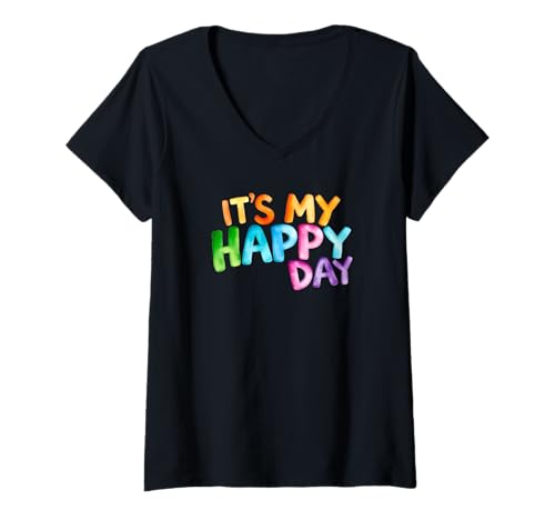 Damen Aquarell-Design – It's My Happy Day 1 – Fan Fun T-Shirt mit V-Ausschnitt von EDDArt