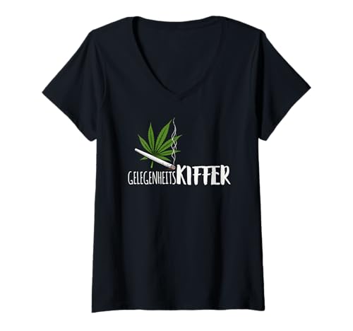 Damen Cannabis Blatt mit Joint - GELEGENHEITSKIFFER 1 - Fan Fun T-Shirt mit V-Ausschnitt von EDDArt