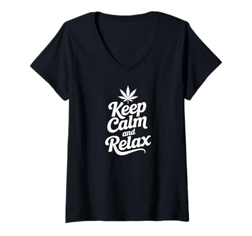 Damen Cannabis Leaf – Keep Calm and Relax 2 – Fan Fun T-Shirt mit V-Ausschnitt von EDDArt