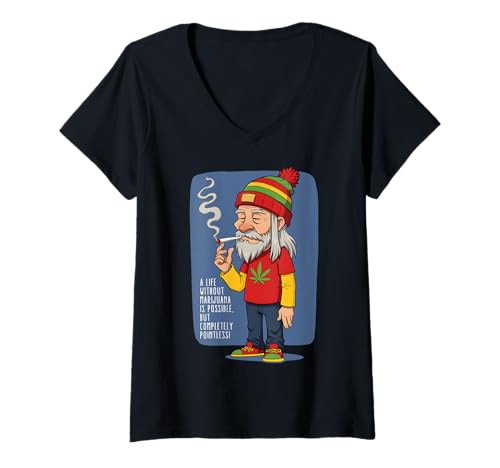 Damen Cartoon eines Alten Mannes mit Gelenk Plus Botschaft 1 - Fan Fun T-Shirt mit V-Ausschnitt von EDDArt