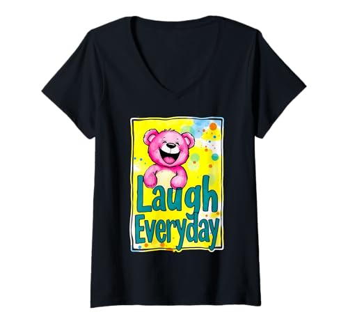 Damen Ein süßer Teddybär - Laugh Everyday 1 - Fan Fun T-Shirt mit V-Ausschnitt Damen Ein süßer Teddybär - Laugh Everyday 1 - Fan Fun T-Shirt mit V-Ausschnitt von EDDArt