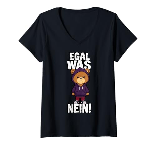 Damen Grumpy Cute Teddy - EGAL WAS NEIN 1 - Fan Fun T-Shirt mit V-Ausschnitt von EDDArt