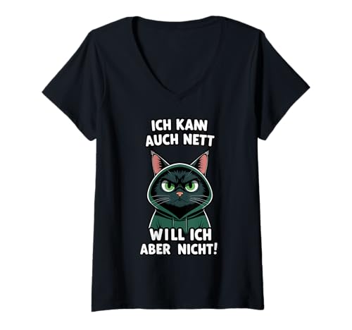 Damen Grumpy black Cat - ich kann auch nett 1 - Fan Fun T-Shirt mit V-Ausschnitt Damen Grumpy black Cat - ich kann auch nett 1 - Fan Fun T-Shirt mit V-Ausschnitt von EDDArt