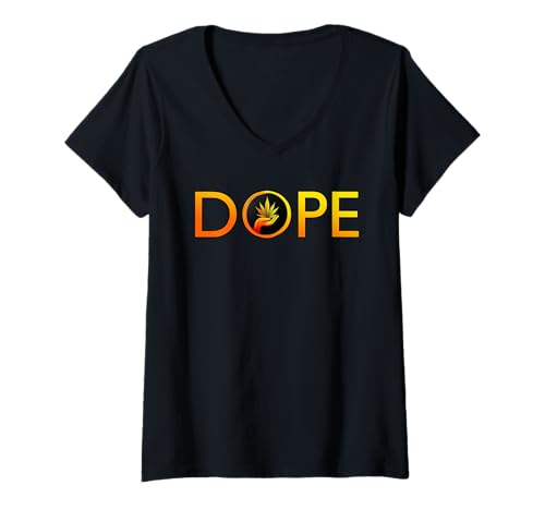 Damen Hand mit Cannabisblatt-Logo - DOPE 1 - Fan Fun T-Shirt mit V-Ausschnitt von EDDArt