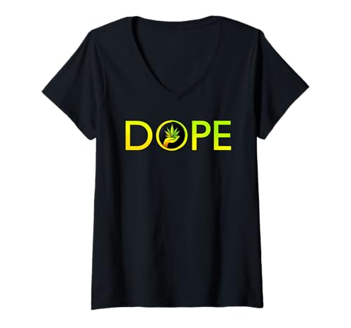 Damen Hand mit Cannabisblatt-Logo - DOPE 2 - Fan Fun T-Shirt mit V-Ausschnitt von EDDArt