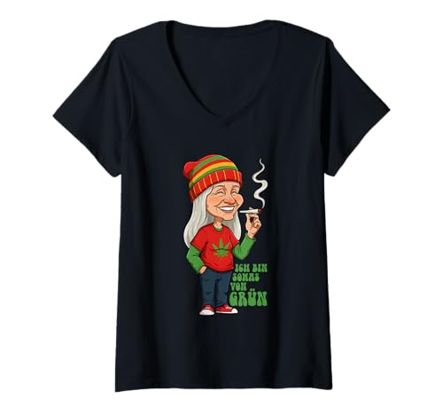 Damen Ich bin sowas von grün - Seniorin mit Joint 1 - Fan Fun T-Shirt mit V-Ausschnitt von EDDArt