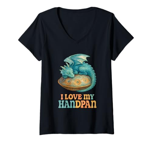Damen Pantam - Drache mit Handpan und Einer Botschaft 1 - Fan Fun T-Shirt mit V-Ausschnitt von EDDArt