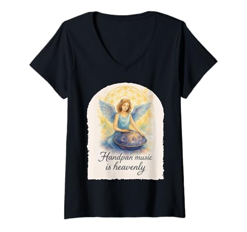 Damen Pantam - Engel mit Handpan und Einer Botschaft 2 - Fan Fun T-Shirt mit V-Ausschnitt von EDDArt