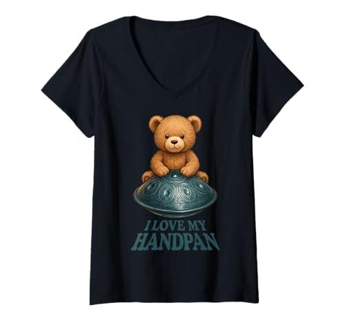 Damen Pantam - Teddy with handpan and a Message 1 - Fan Fun T-Shirt mit V-Ausschnitt von EDDArt