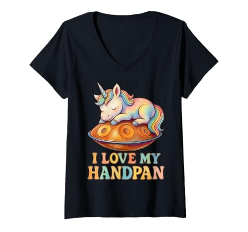 Damen Pantam - Unicorn with handpan and a Message 1 - Fan Fun T-Shirt mit V-Ausschnitt von EDDArt