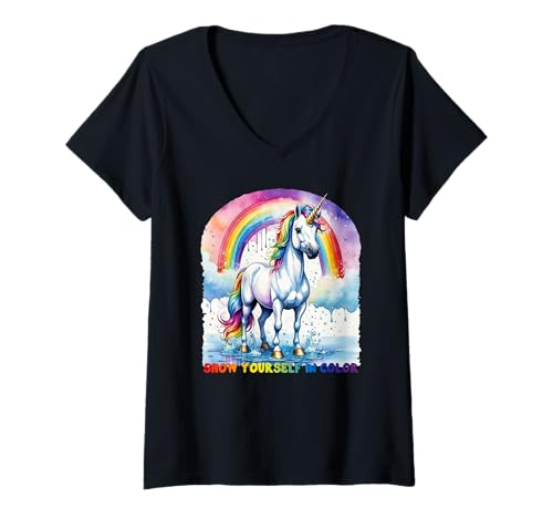 Damen Pride Rainbow Unicorn – Zeigen Sie Sich in Farbe 1 – Fan Fun T-Shirt mit V-Ausschnitt von EDDArt