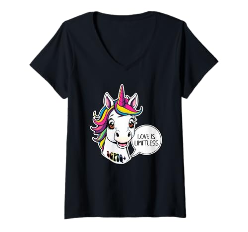 Damen Unicorn Portrait - Liebe ist grenzenlos - Comis-Stil 1 T-Shirt mit V-Ausschnitt von EDDArt