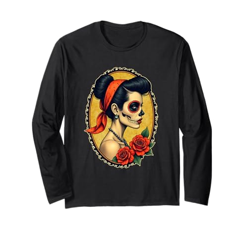 Dia De Los Muertos Woman - Retro Tattoo Style 1 - Fan Fun Langarmshirt Dia De Los Muertos Woman - Retro Tattoo Style 1 - Fan Fun Langarmshirt von EDDArt