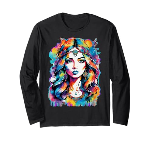 Flower Power Hippie Woman - Mehrfarbig 1 - Fan Fun Langarmshirt von EDDArt