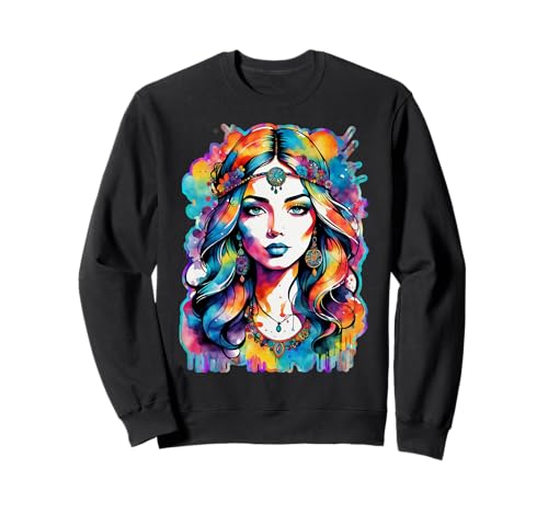 Flower Power Hippie Woman - Mehrfarbig 1 - Fan Fun Sweatshirt von EDDArt