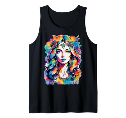 Flower Power Hippie Woman - Mehrfarbig 1 - Fan Fun Tank Top von EDDArt