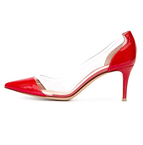 EDEFS 65mm Damen Mid-Heel PVC Pumps Pointed Toe Geschlossen Schuhe Rot Größe EU39 von EDEFS