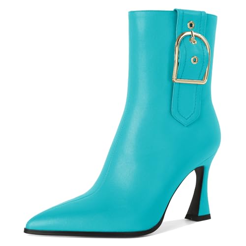 EDEFS 8.5cm High Heels Stiefel Pointed Toe Ankle Stiefel für Frauen Bequeme Winterstiefel mit Absätzen Geeignet für Büro Türkis EU38 von EDEFS