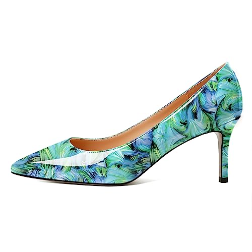 EDEFS Allzweck Lackleder Pumps Slip On 6,5cm Kittenabsatz Spitzenzehen Braut & Berufsschuh in Einem Floral Grün EU40 von EDEFS