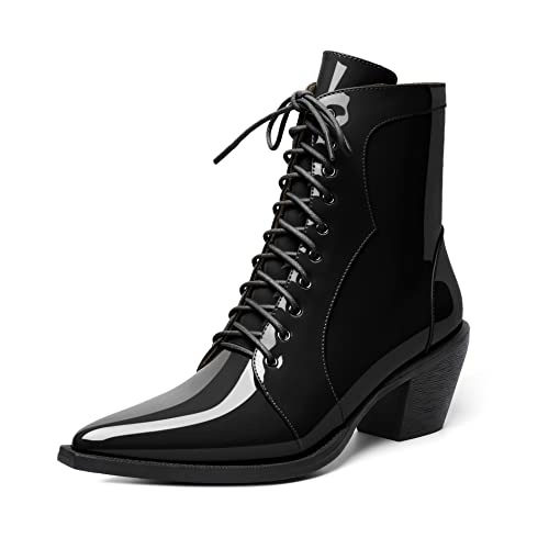 EDEFS Boots Damen Chelsea Ankle Boots Blockabsatz Chunky Reißverschluss Spitze Zehenkappe Winter Damen Stiefel Schwarz EU37 von EDEFS