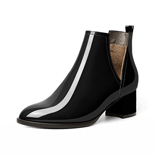EDEFS Boots Damen Cutout Boots Blockabsatz Pull On Runde Zehenkappe Herbst Winter Damen Stiefel Schwarz EU41 von EDEFS