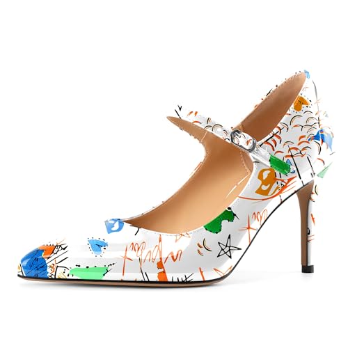 EDEFS Braut Mary Jane Pumps Damen Stilettoabsatz 8.5 cm in mit Spitzenschuh & Metall Akzenten Graffiti Weiß EU41 EDEFS Braut Mary Jane Pumps Damen Stilettoabsatz 8.5 cm in mit Spitzenschuh & Metall Akzenten Graffiti Weiß EU41 von EDEFS